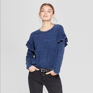 Ruffle Sleeve Indigo Blue Top